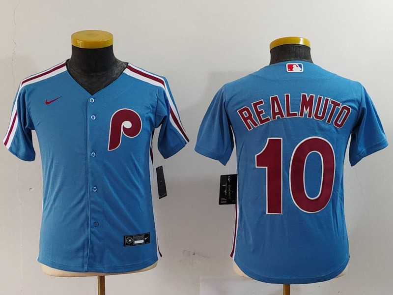 Youth Philadelphia Phillies #10 JT Realmuto Light Blue Cooperstown Cool Base Jersey